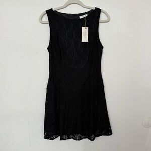 Rihoas boat neck black lace mini dress